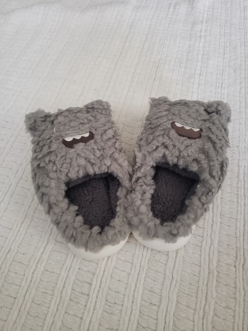 Plush Grey Kids Monster Slip-On Slippers